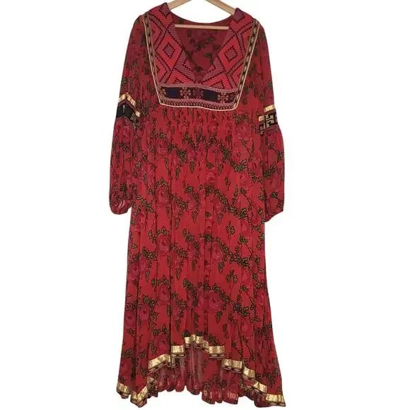 Free People Bold Blooms Embroidered Red Midi Dress - Picture 4 of 9